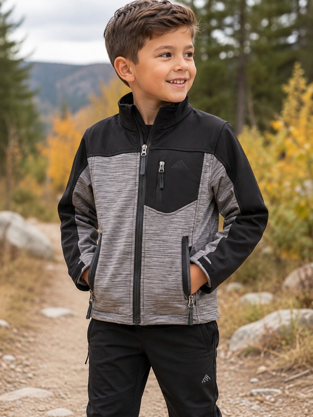 Snozu Boys Black Gray Performance Softshell Jacket Size 4